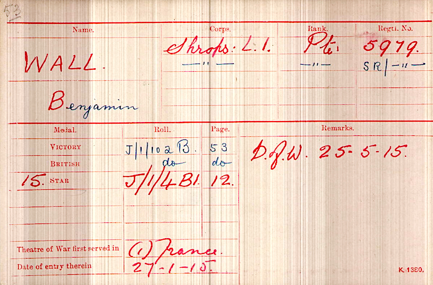 WWI Medal Rolls Index Card